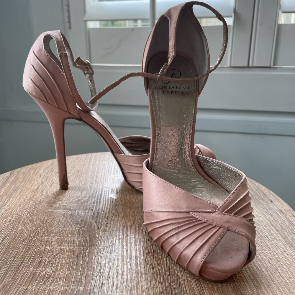 Adrianna Papell Peep Toe Hidden Platform Ankle Strap Soft Pink Satin Dress Shoe
